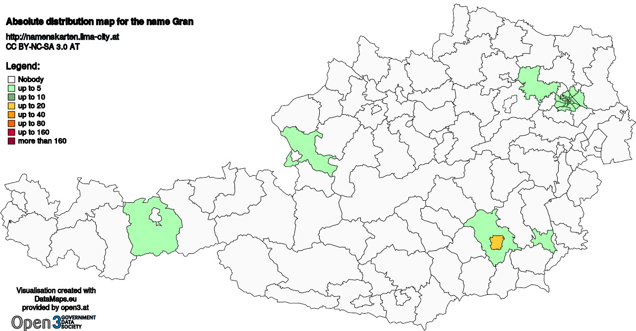 Absolute Distribution maps for surname Gran