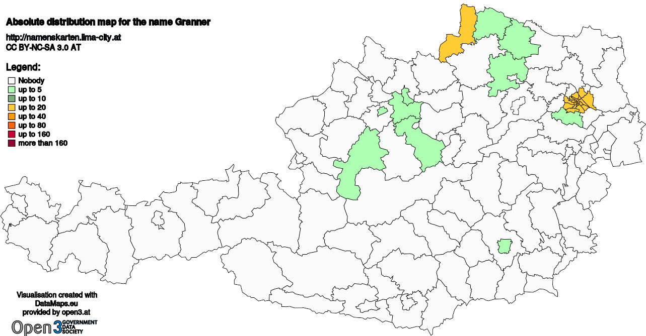 Absolute Distribution maps for surname Granner