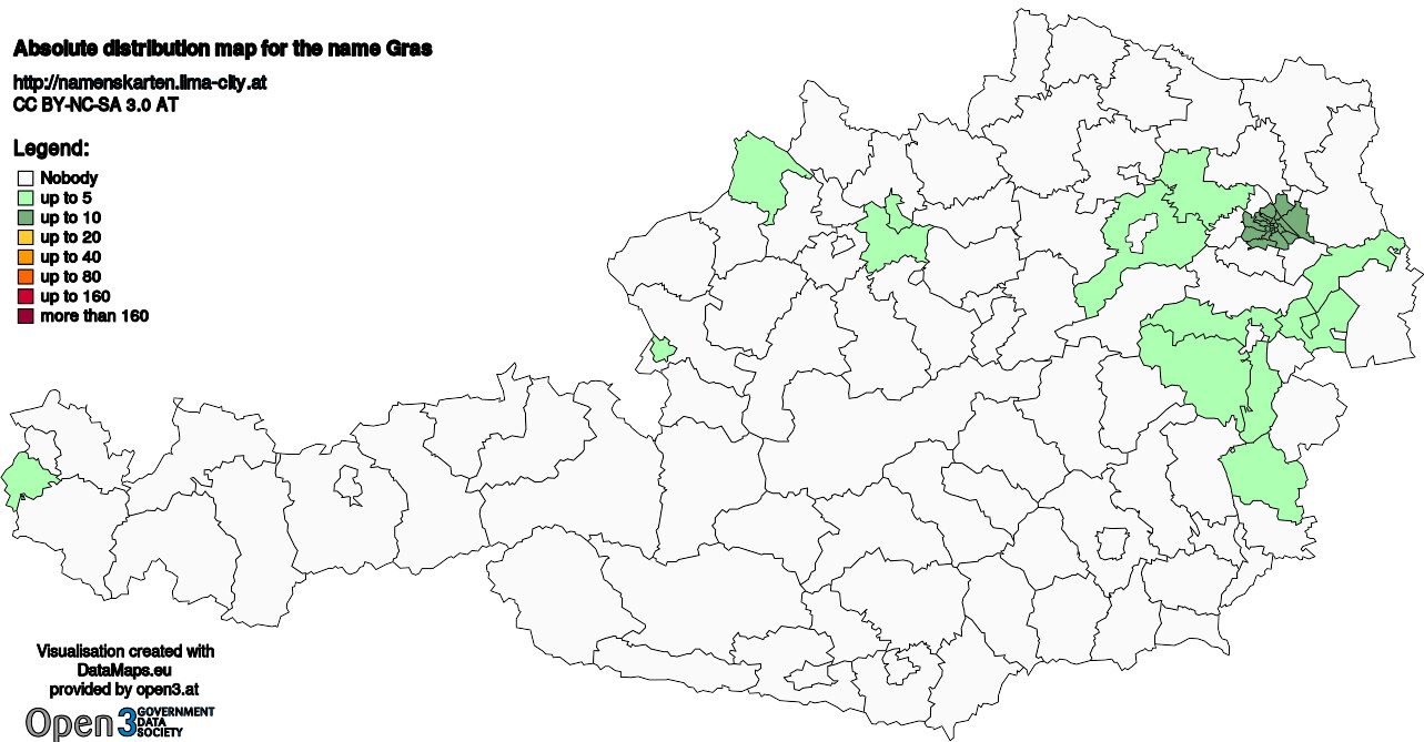 Absolute Distribution maps for surname Gras