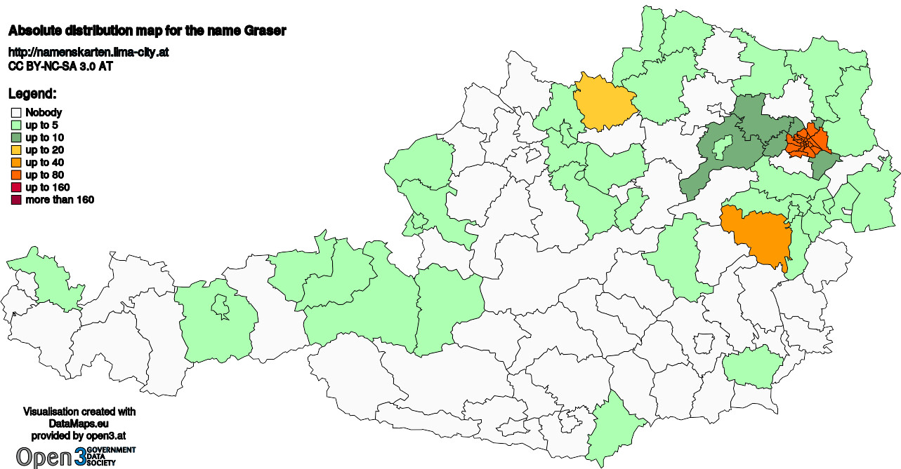 Absolute Distribution maps for surname Graser