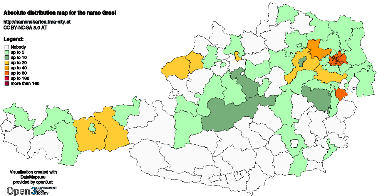 Absolute Distribution maps for surname Grasl