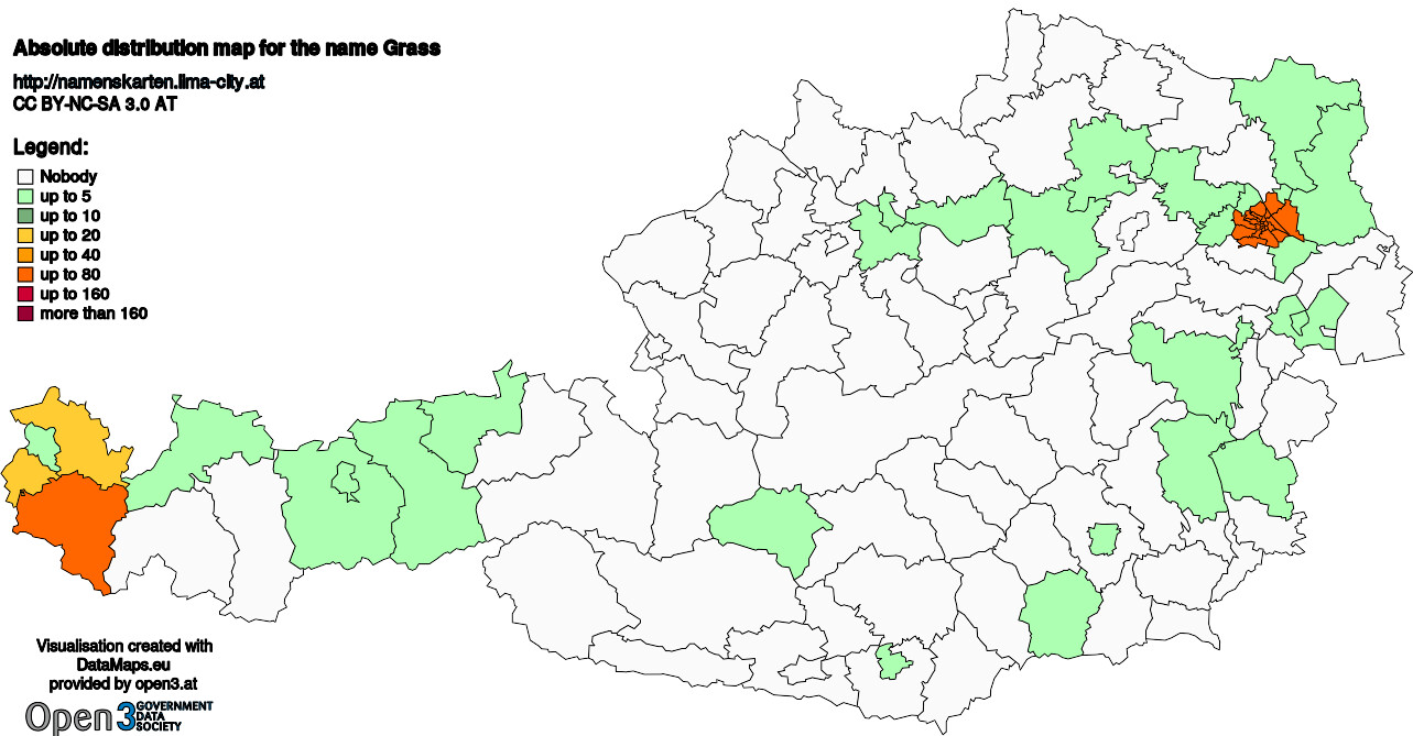 Absolute Distribution maps for surname Grass