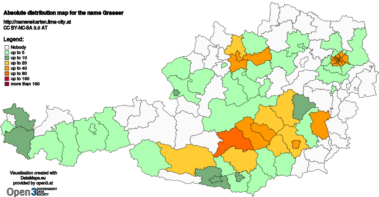 Absolute Distribution maps for surname Grasser