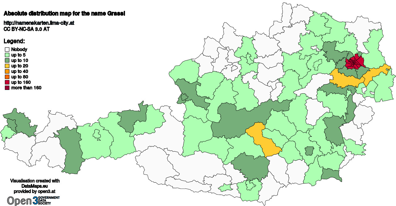 Absolute Distribution maps for surname Grassl