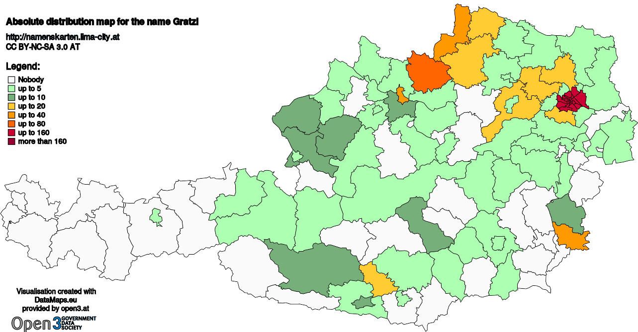 Absolute Distribution maps for surname Gratzl