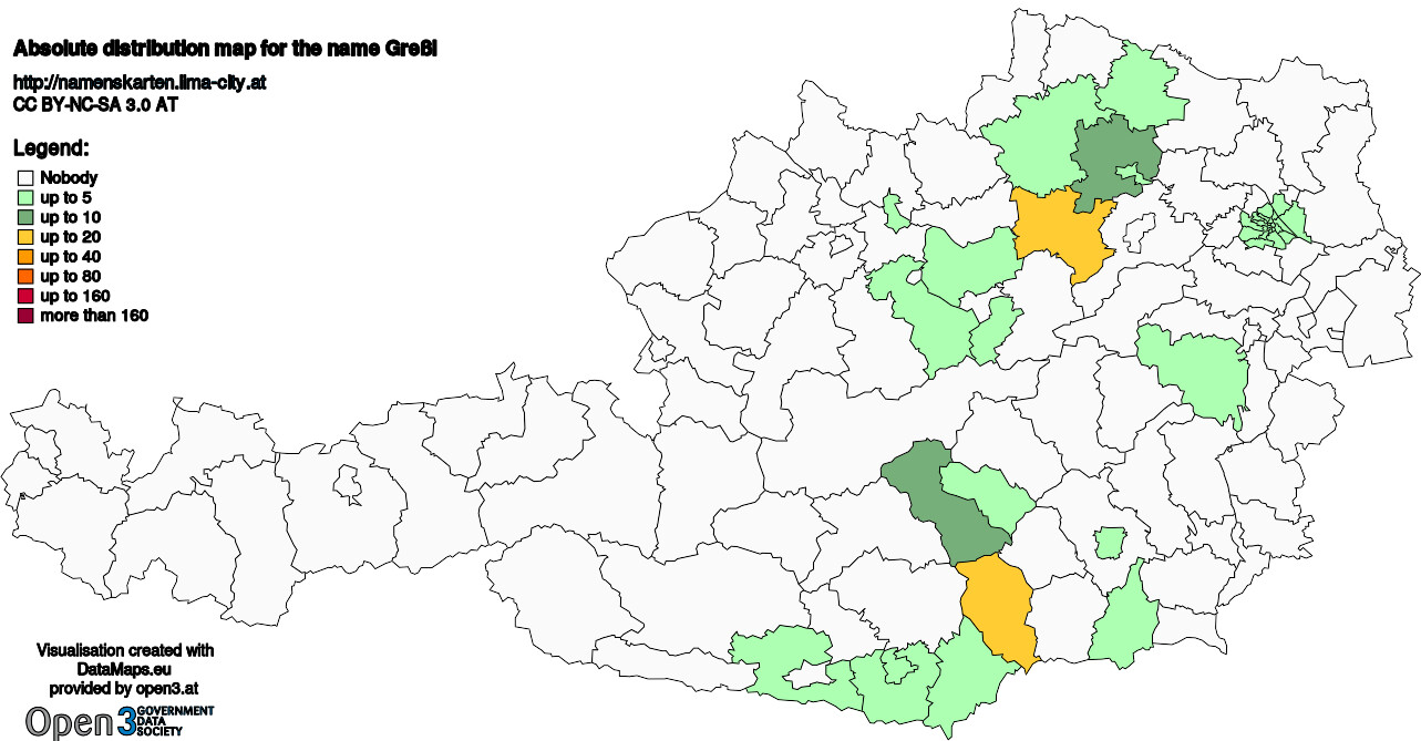 Absolute Distribution maps for surname Greßl