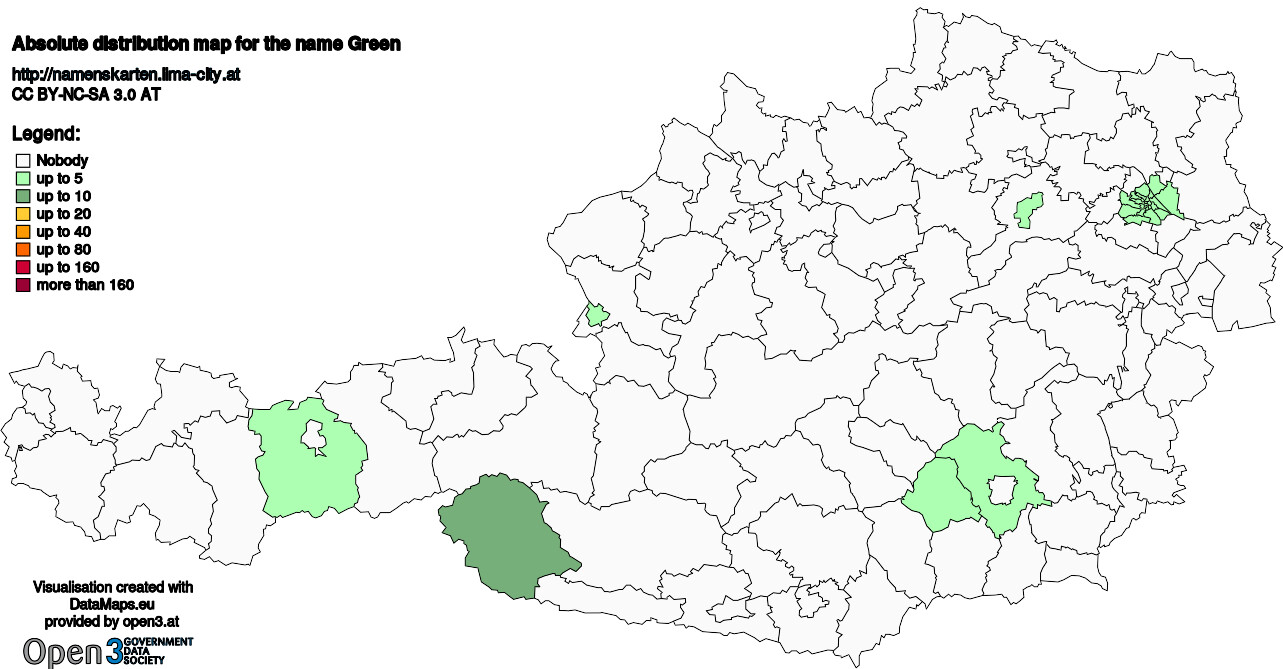 Absolute Distribution maps for surname Green