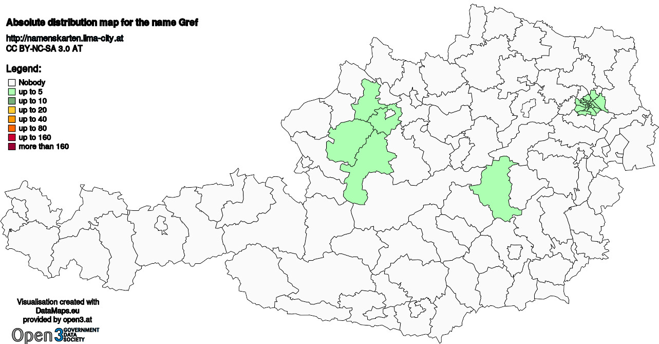 Absolute Distribution maps for surname Gref