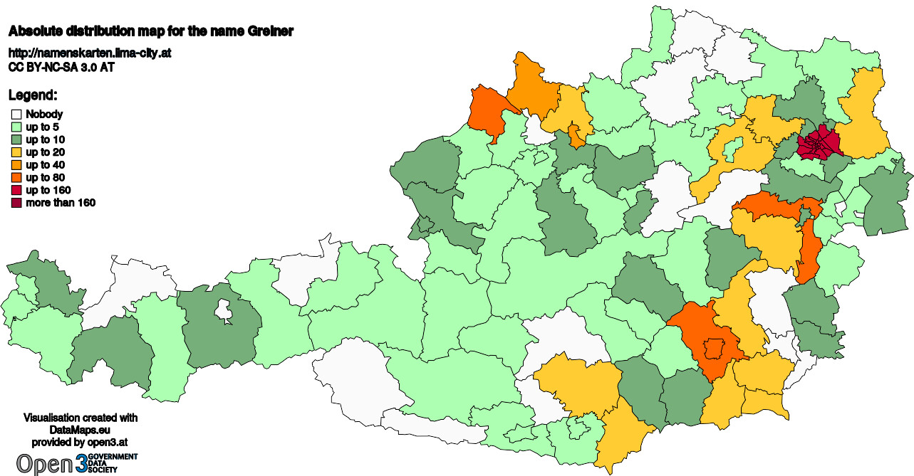 Absolute Distribution maps for surname Greiner