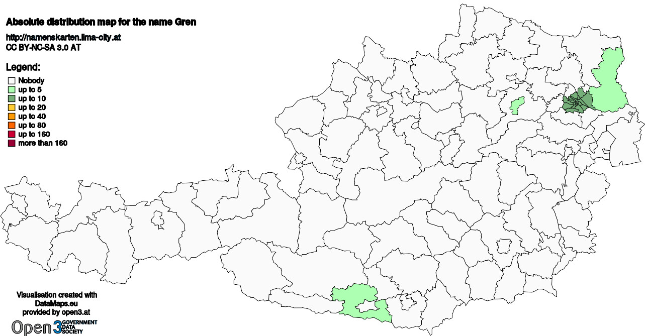 Absolute Distribution maps for surname Gren