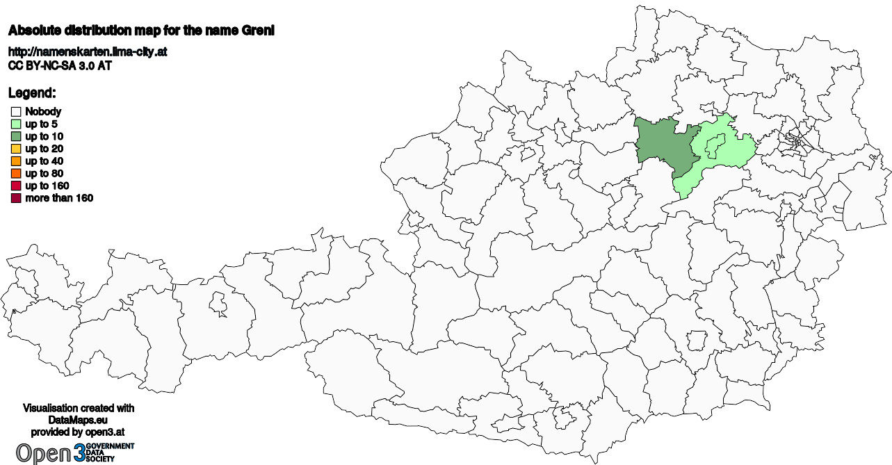 Absolute Distribution maps for surname Grenl