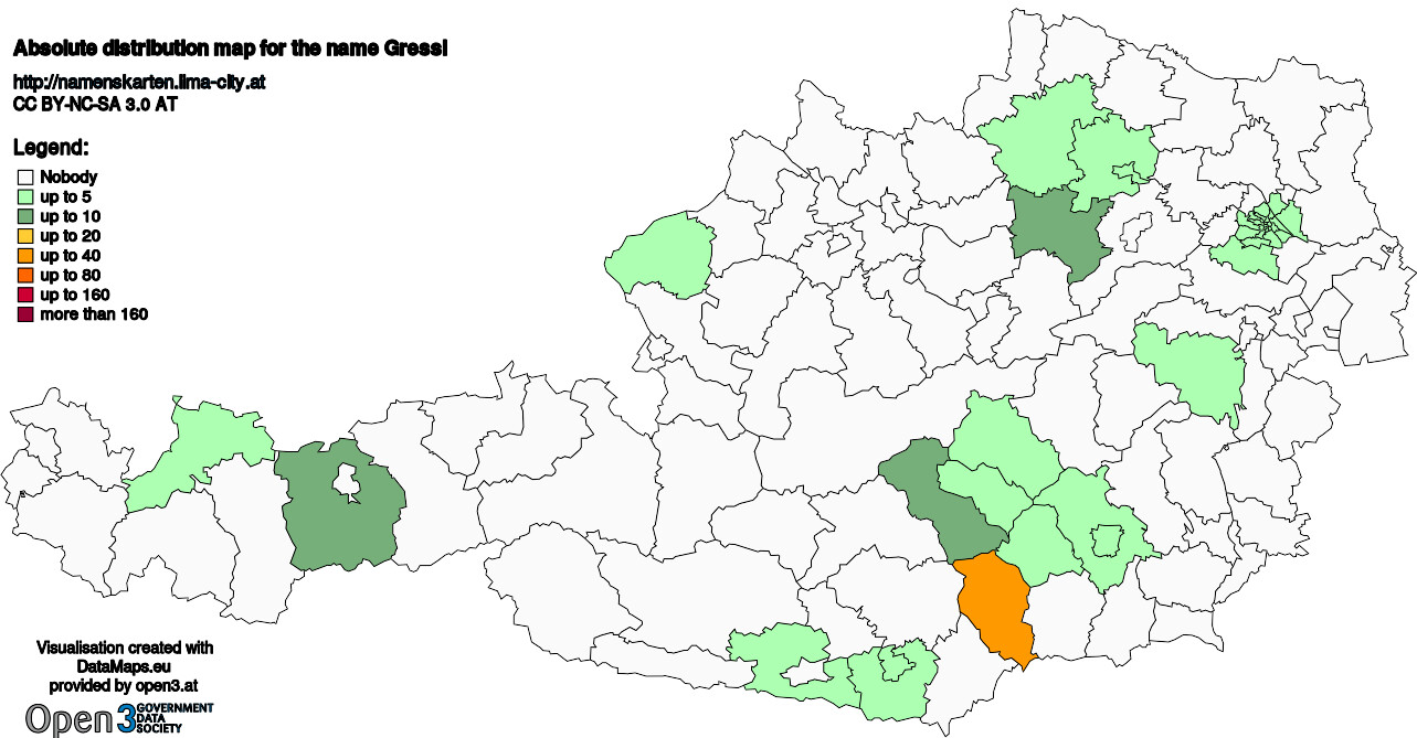 Absolute Distribution maps for surname Gressl