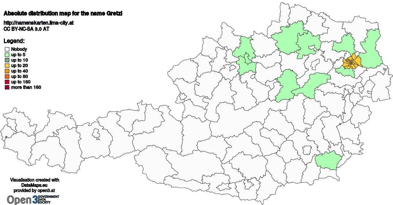 Absolute Distribution maps for surname Gretzl