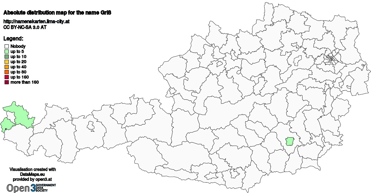 Absolute Distribution maps for surname Griß