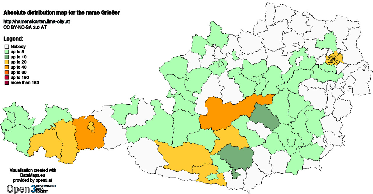 Absolute Distribution maps for surname Grießer