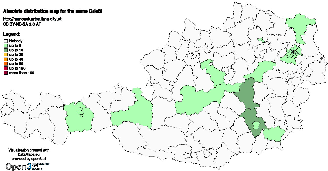 Absolute Distribution maps for surname Grießl