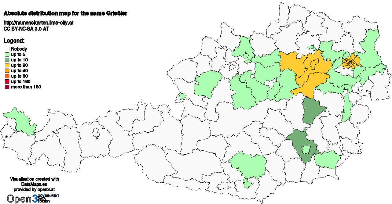 Absolute Distribution maps for surname Grießler