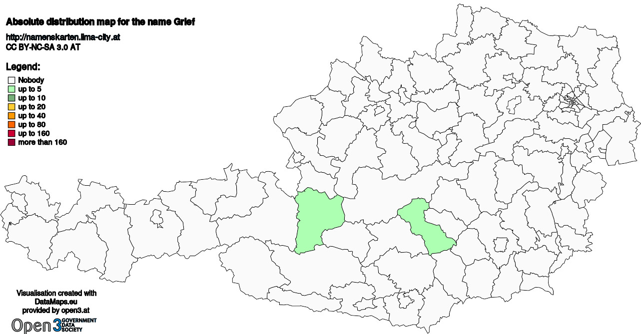 Absolute Distribution maps for surname Grief