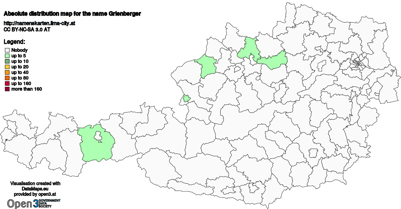 Absolute Distribution maps for surname Grienberger