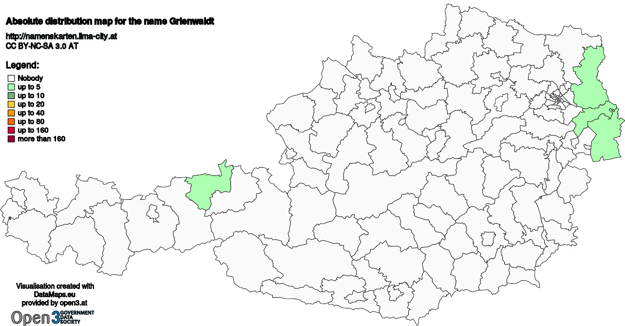 Absolute Distribution maps for surname Grienwaldt