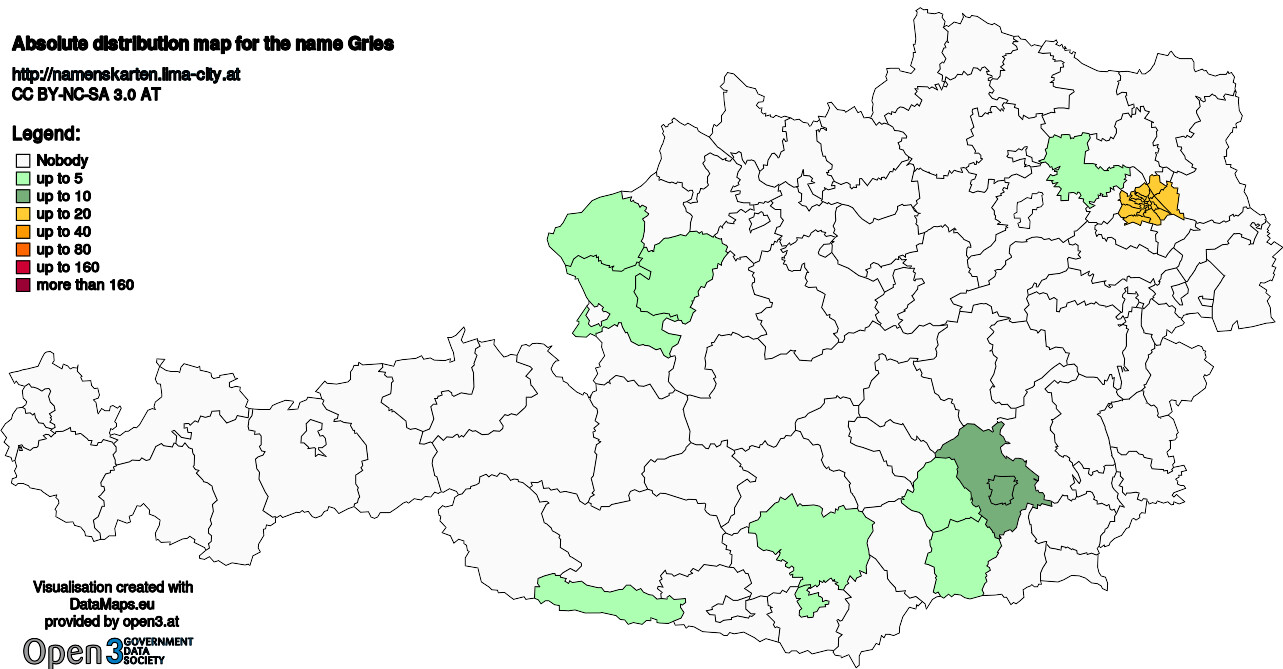 Absolute Distribution maps for surname Gries