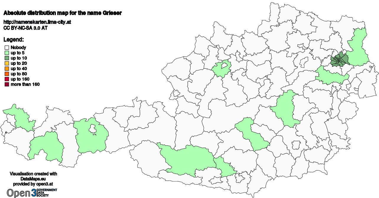 Absolute Distribution maps for surname Grieser