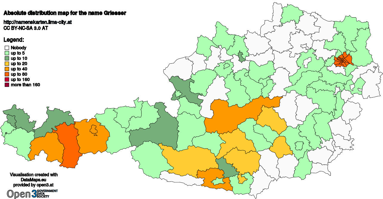 Absolute Distribution maps for surname Griesser