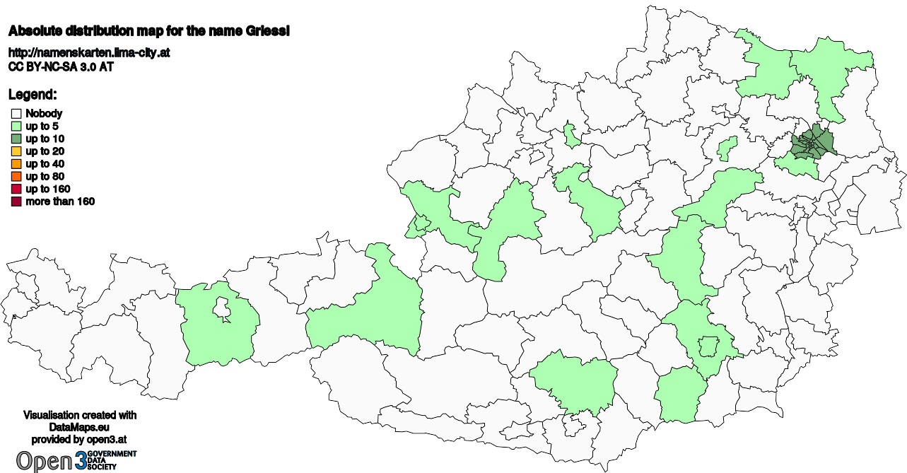 Absolute Distribution maps for surname Griessl