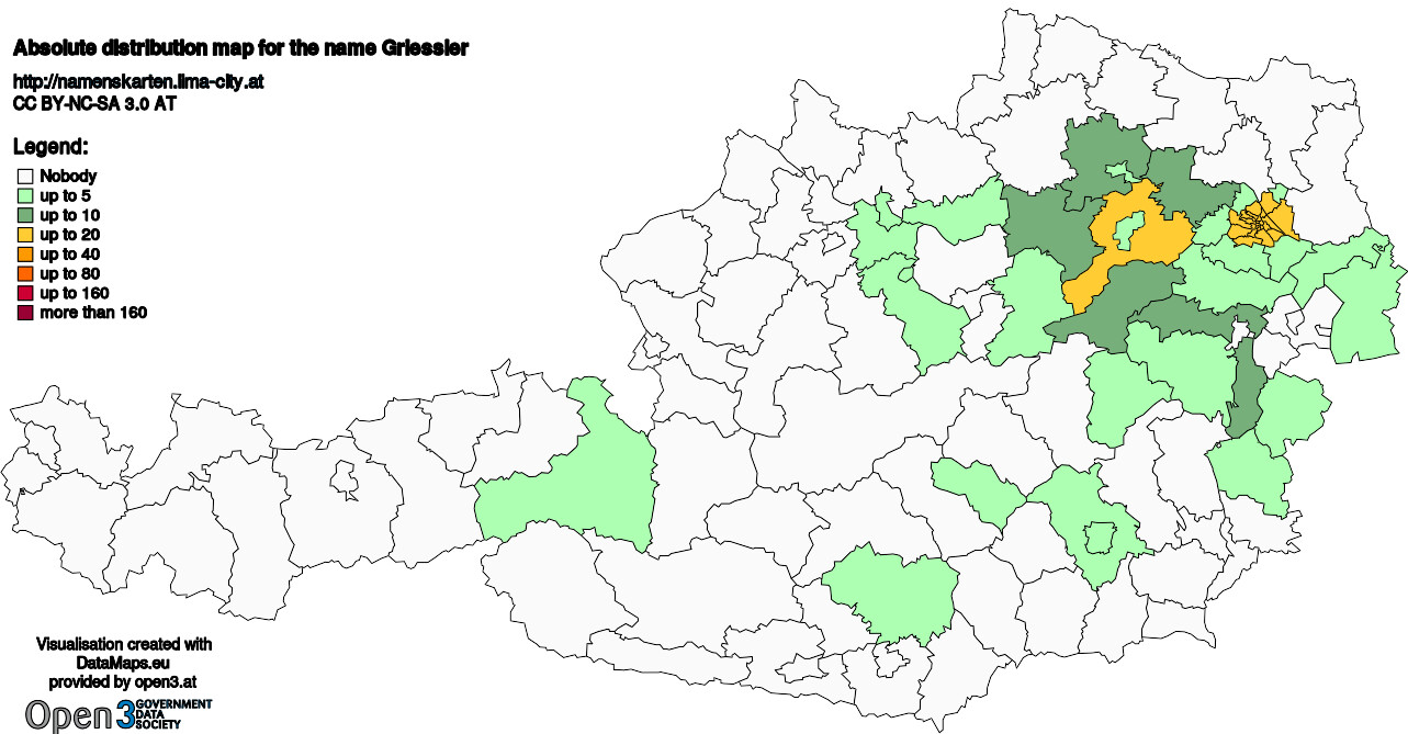 Absolute Distribution maps for surname Griessler