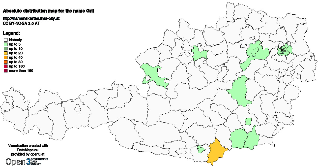 Absolute Distribution maps for surname Gril