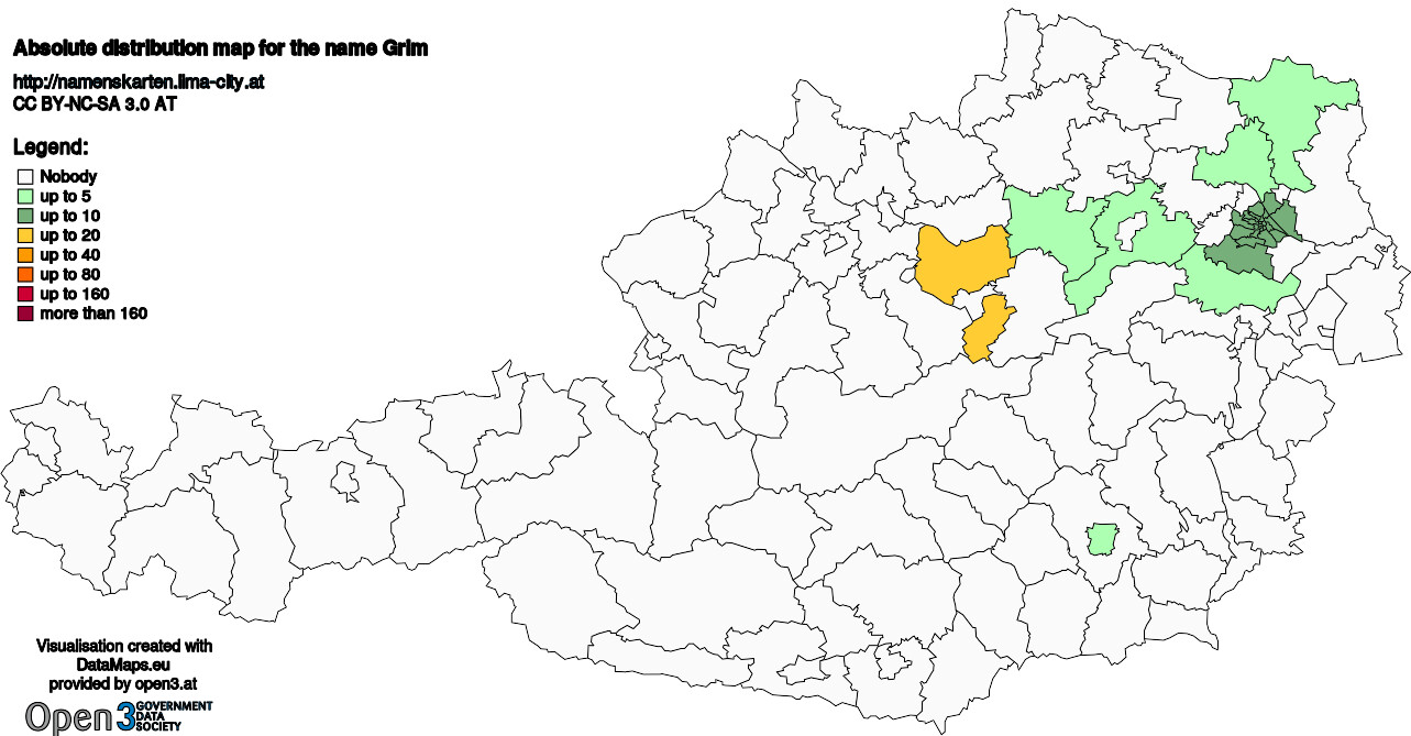 Absolute Distribution maps for surname Grim