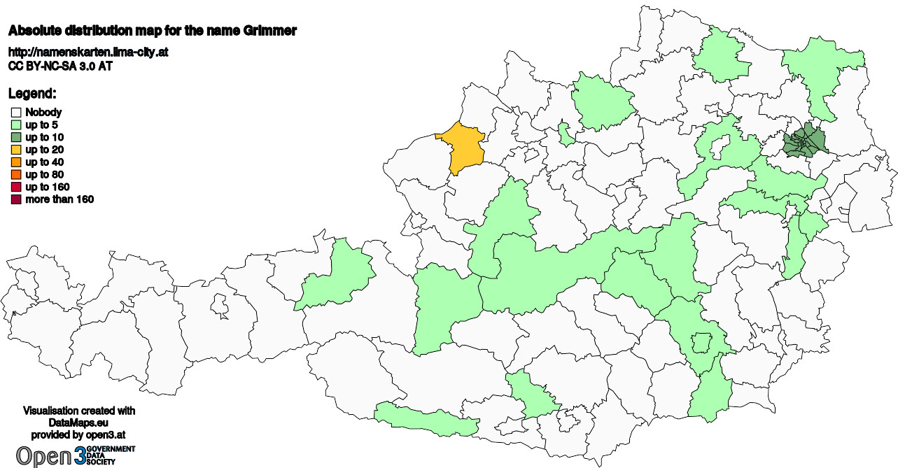 Absolute Distribution maps for surname Grimmer