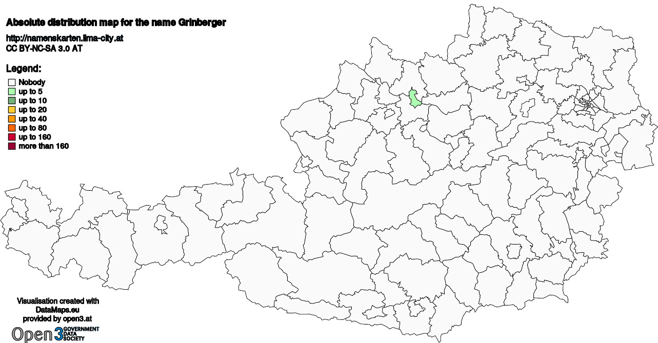 Absolute Distribution maps for surname Grinberger