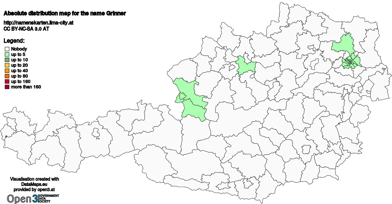 Absolute Distribution maps for surname Grinner