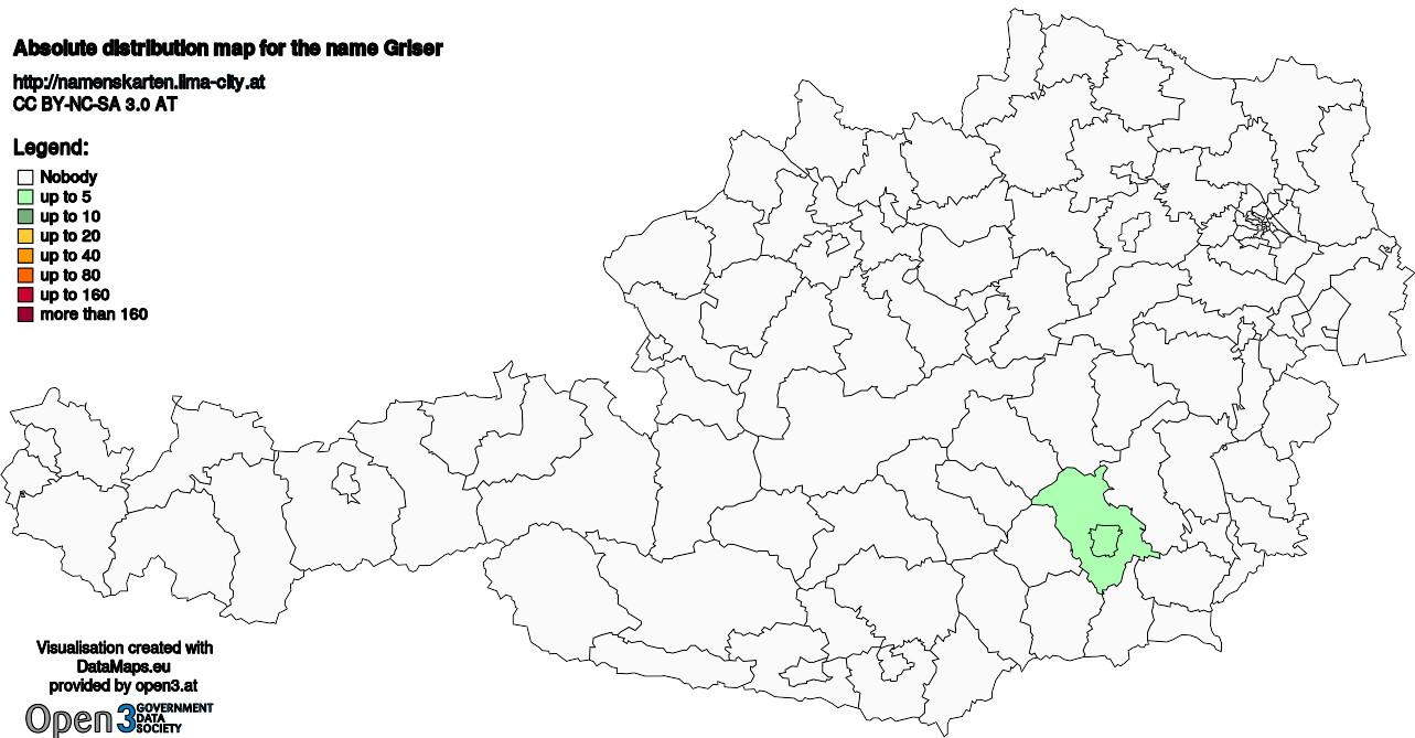 Absolute Distribution maps for surname Griser