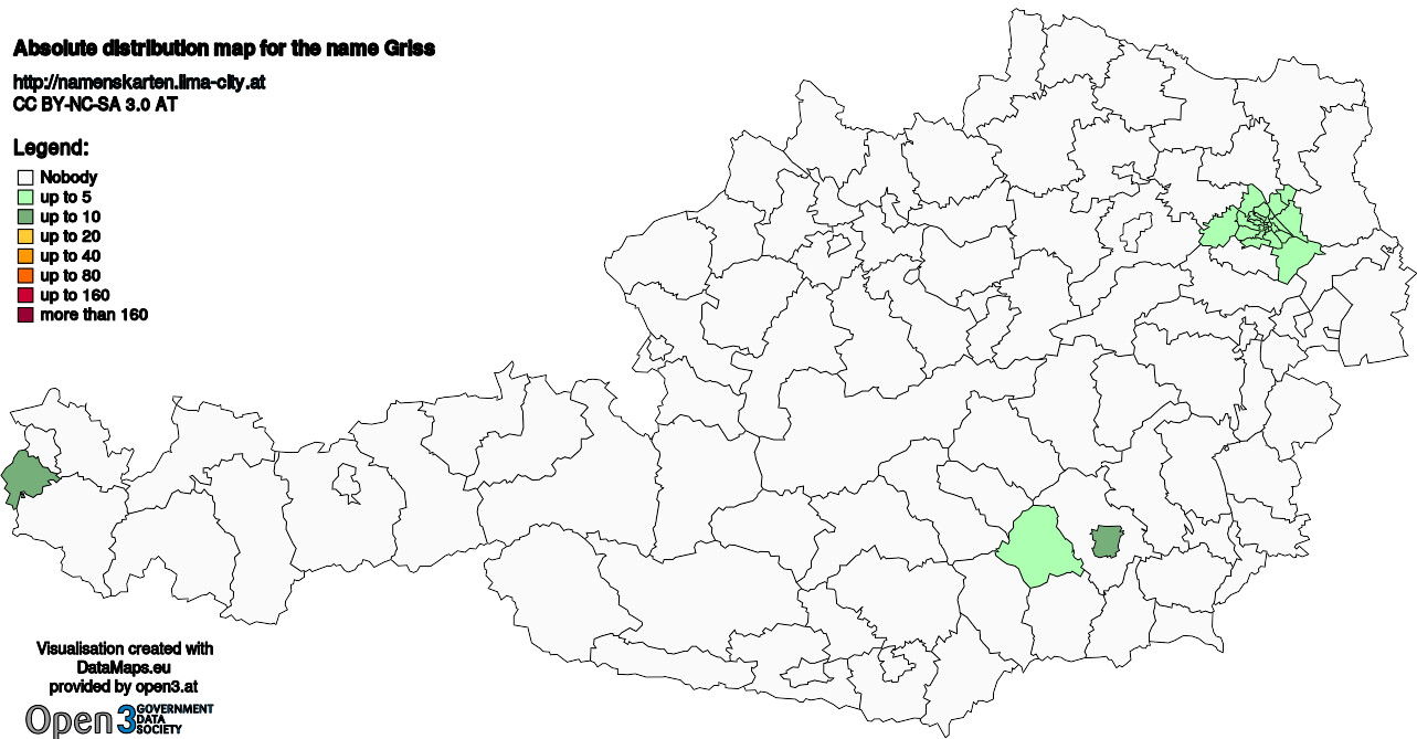 Absolute Distribution maps for surname Griss