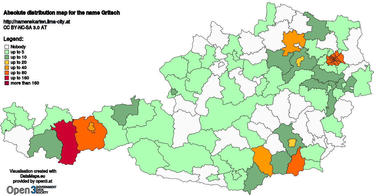 Absolute Distribution maps for surname Gritsch