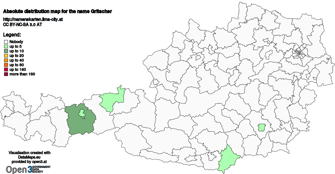 Absolute Distribution maps for surname Gritscher