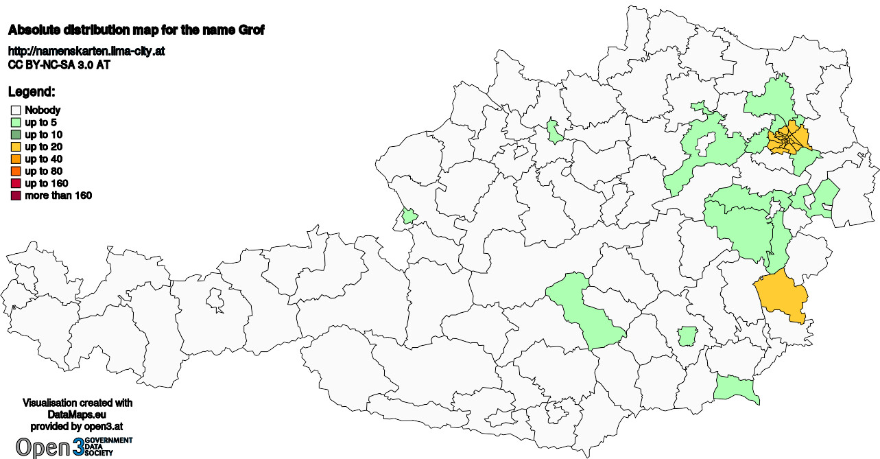 Absolute Distribution maps for surname Grof