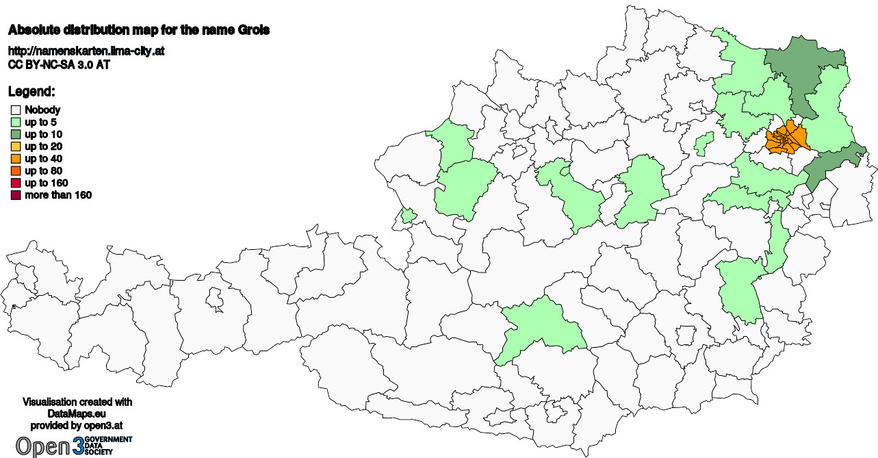 Absolute Distribution maps for surname Grois