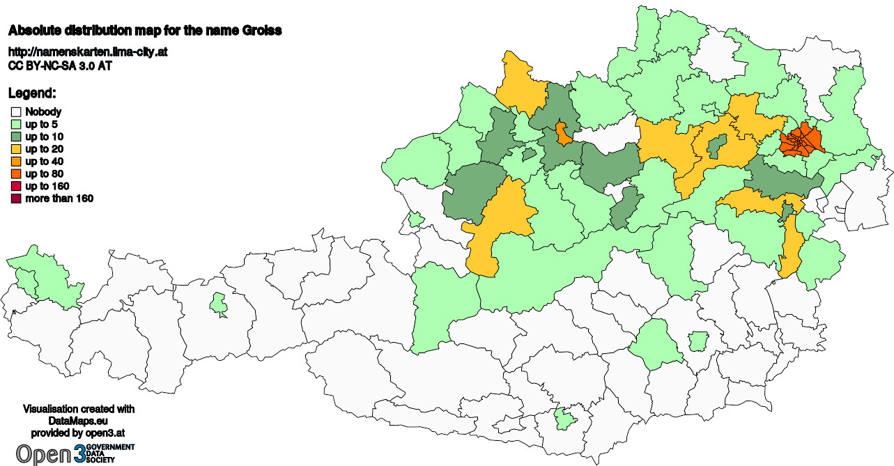 Absolute Distribution maps for surname Groiss