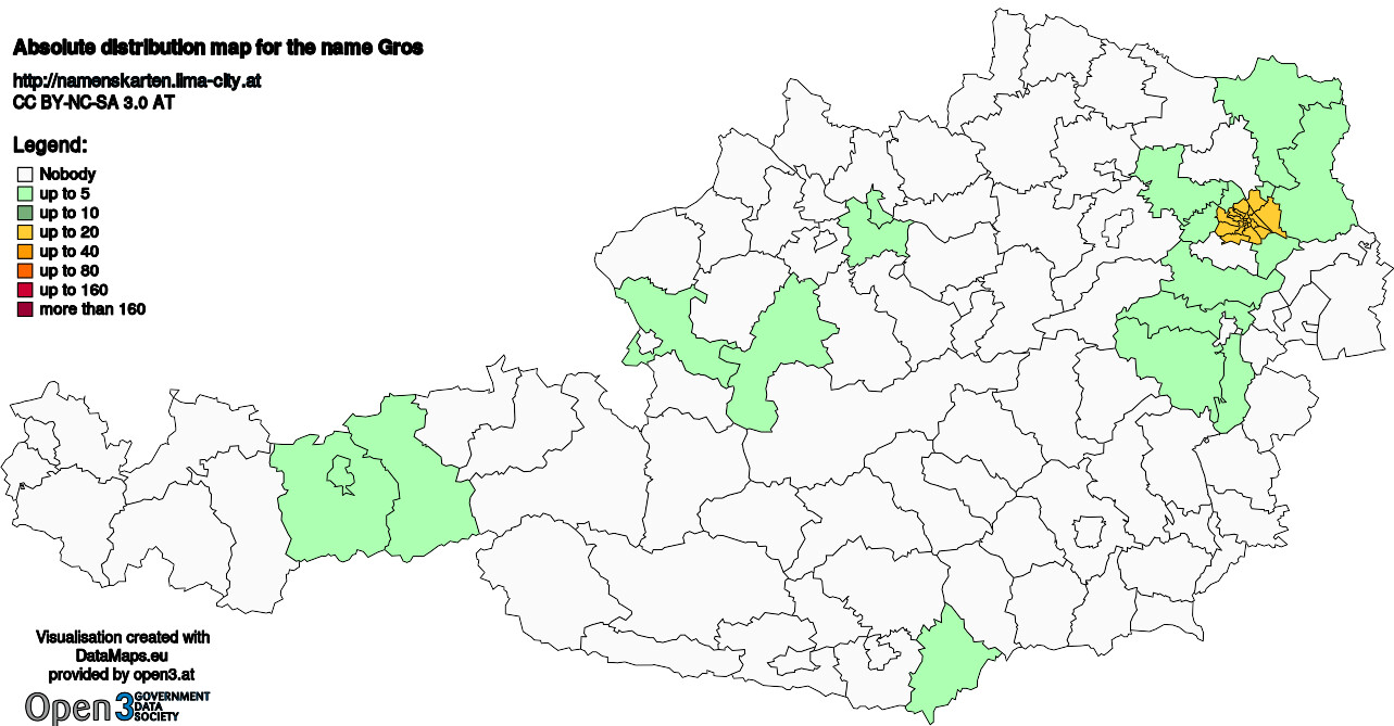 Absolute Distribution maps for surname Gros