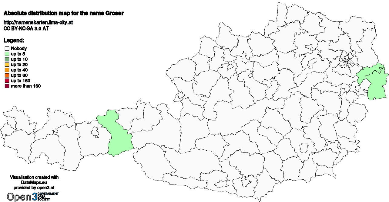 Absolute Distribution maps for surname Groser