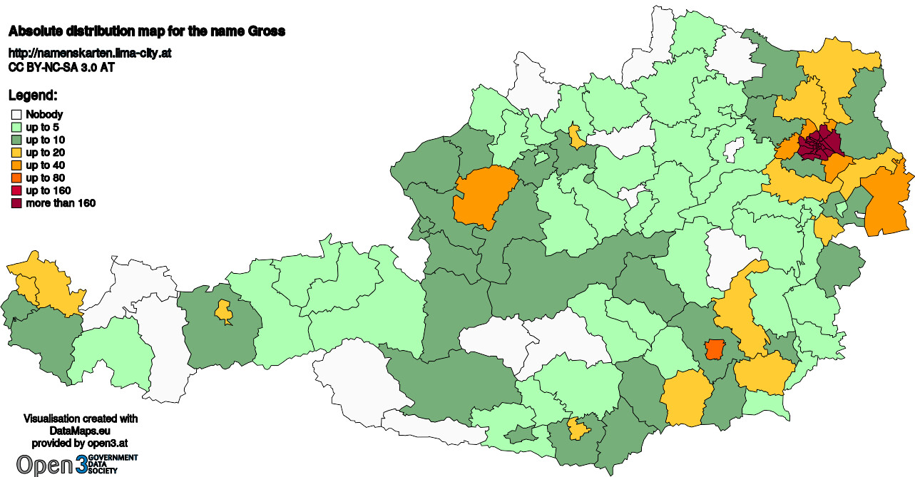 Absolute Distribution maps for surname Gross