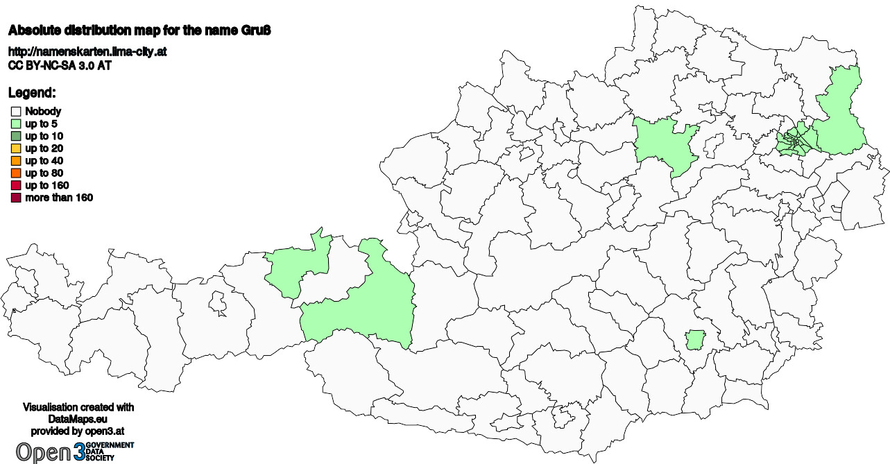 Absolute Distribution maps for surname Gruß