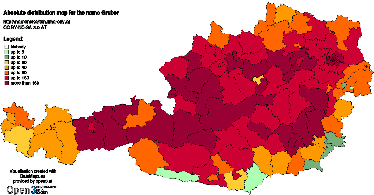 Absolute Distribution maps for surname Gruber