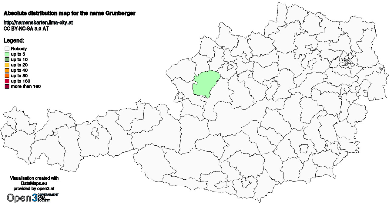 Absolute Distribution maps for surname Grunberger