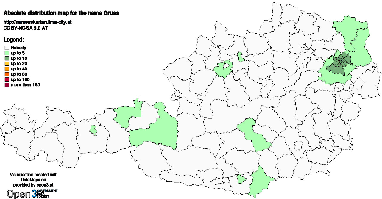 Absolute Distribution maps for surname Gruss