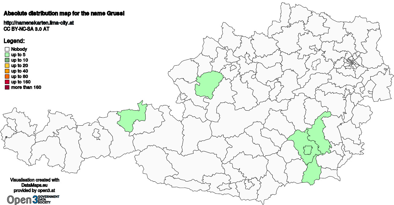 Absolute Distribution maps for surname Grussl