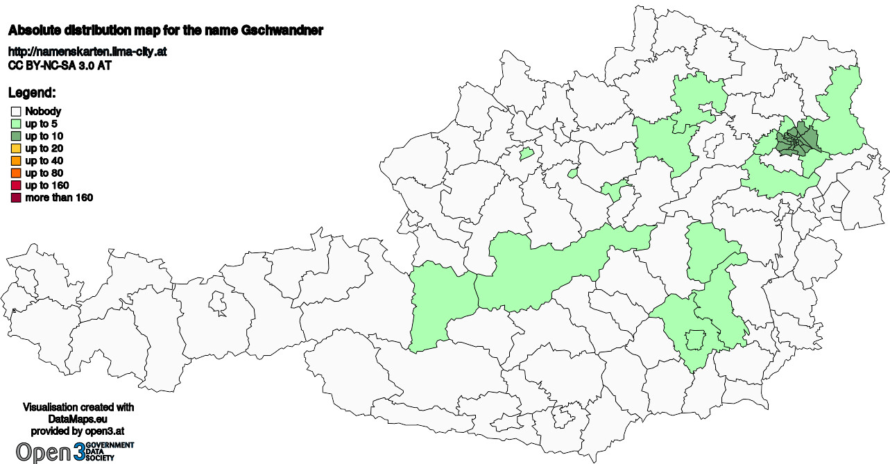 Absolute Distribution maps for surname Gschwandner